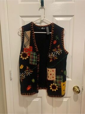 Holiday Editions Black Knit Vest with Orange Contrast Stitching